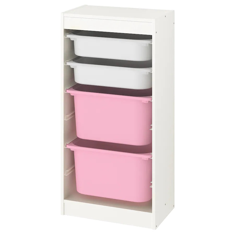 TROFAST Storage combination with boxes, white/white pink46x30x95 cm