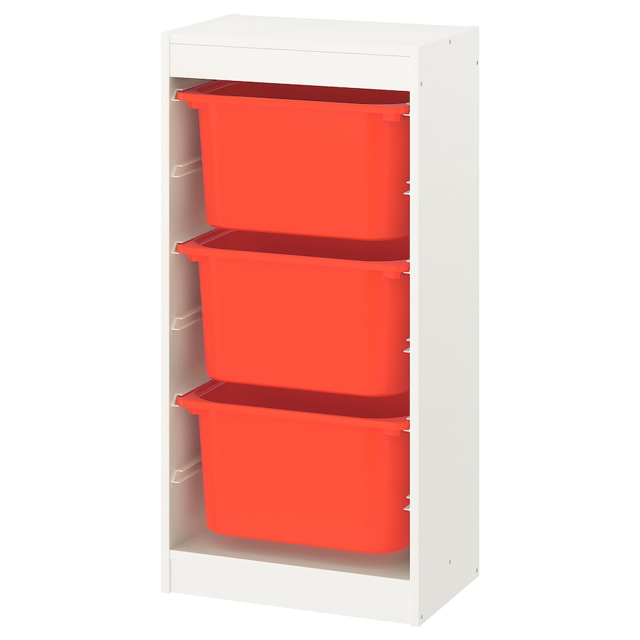 IKEA TROFAST Storage combination with boxes, white/orange, 46x30x95 cm