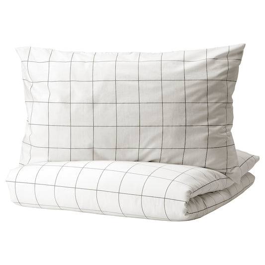 VITKLÖVER Duvet cover and 2 pillowcases, white black/check, 200x200/50x80 cm