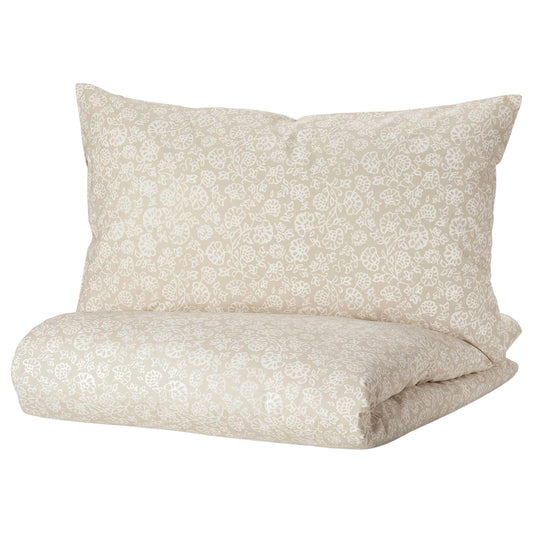 TRINDSTARR Duvet cover and 2 pillowcases, beige/white200x200/50x80 cm