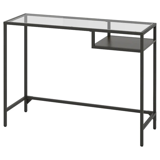 VITTSJÖ Laptop table, black-brown/glass100x36 cm