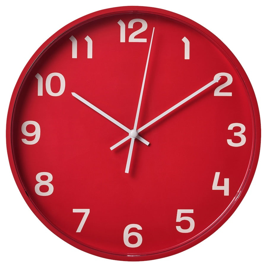PLUTTIS Wall clock, low-voltage/red, 28 cm